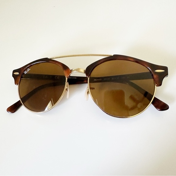 Ray-Ban RB 4346 Clubround Double Bridge Sunglasses 990/33 Shiny Red Havana Brown - Picture 2 of 11